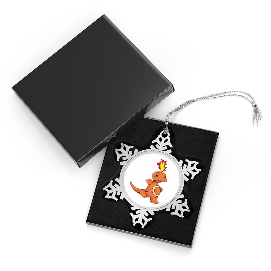 Angetapir Pewter Snowflake Ornament with silver-toned hanging string, showcasing intricate snowflake design.